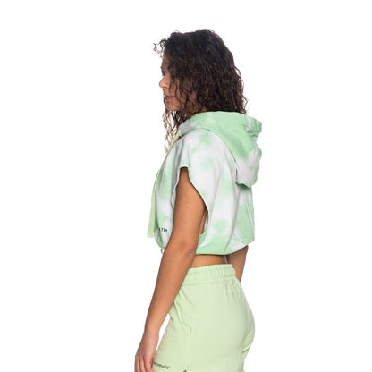Apple Green Brushed Tie-Dye Sleeveless Hoodie