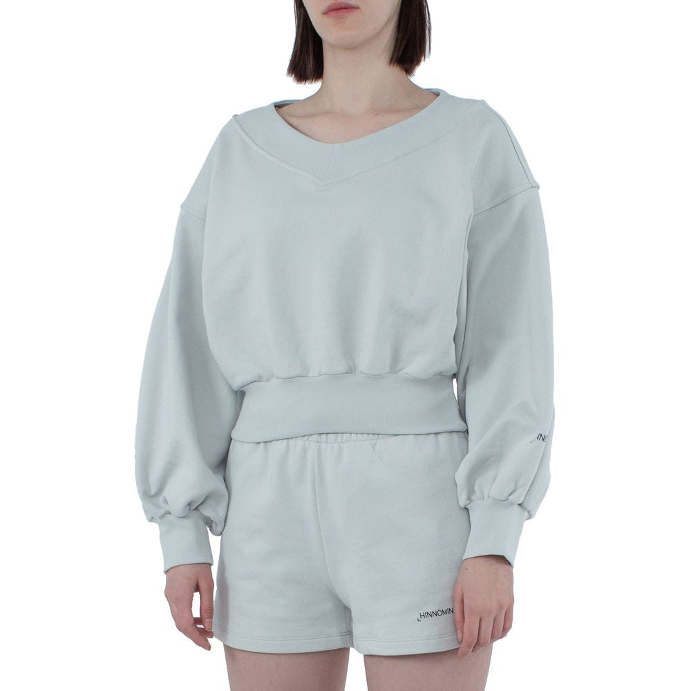 Chic Gray V-Neck Cotton Sweatshirt
