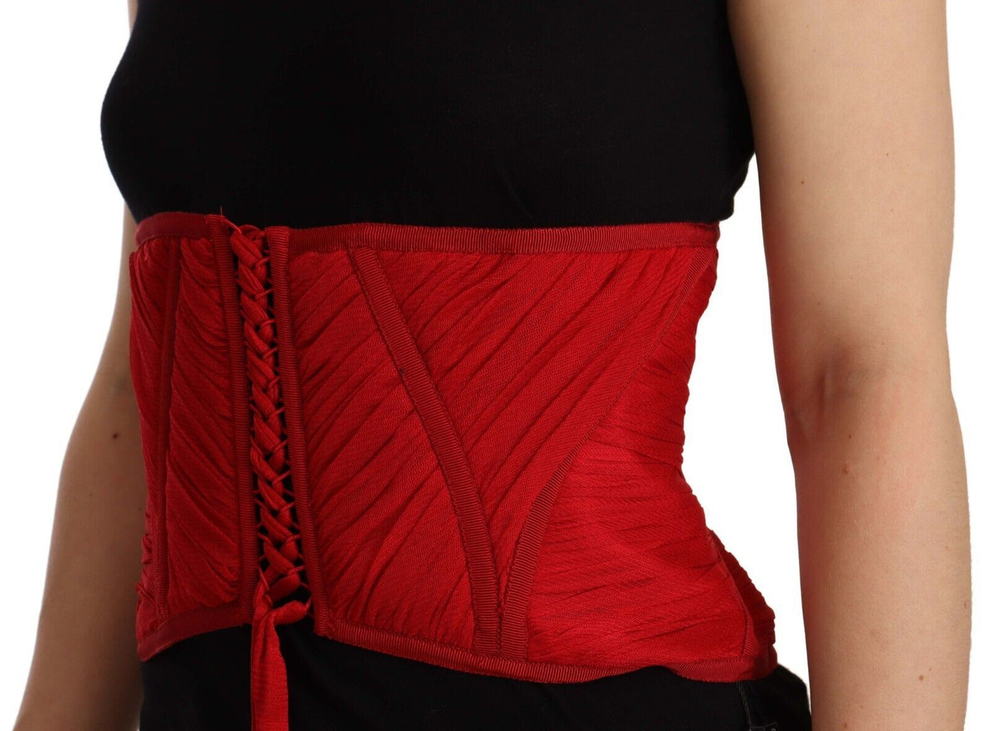 Elegant Red Silk Corset Belt Top