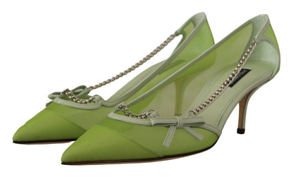 Enchanting Green Mesh Chain Pumps