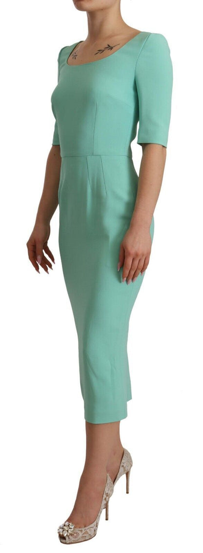 Mint Green Sheath Dress with Square Neck