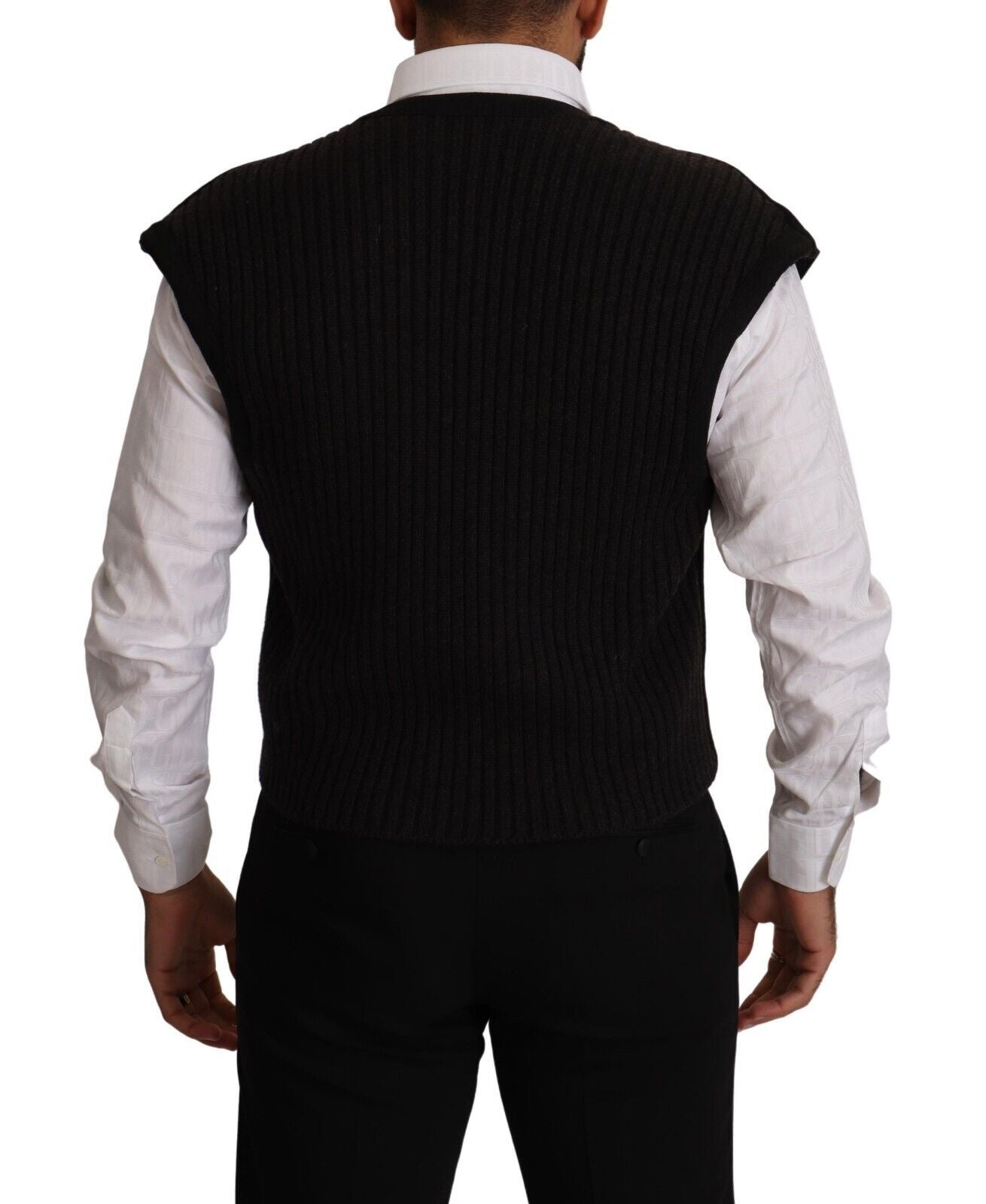 Elegant Black Wool Cotton Dress Vest