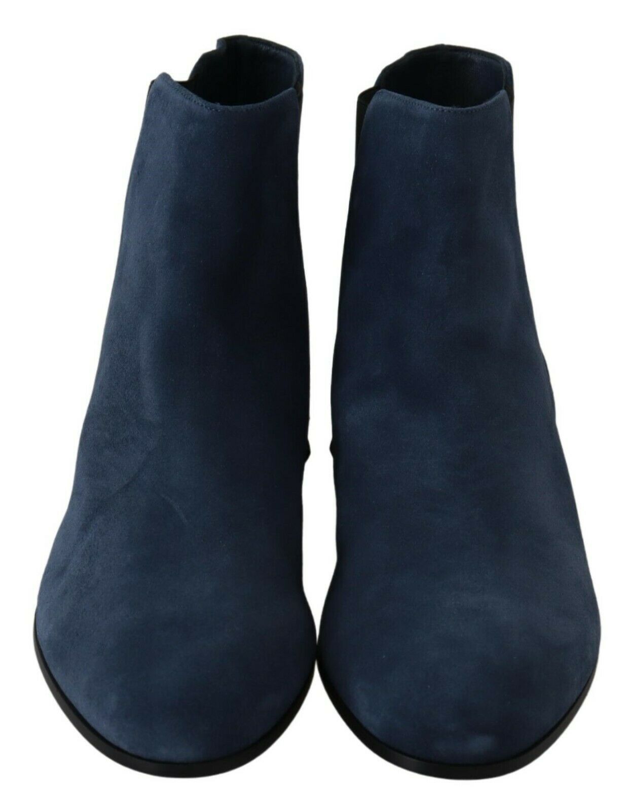 Chic Blue Suede Mid-Calf Boots with Stud Details