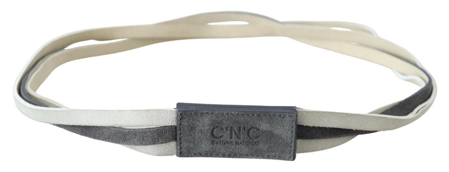 Chic White Leather Logo Belt