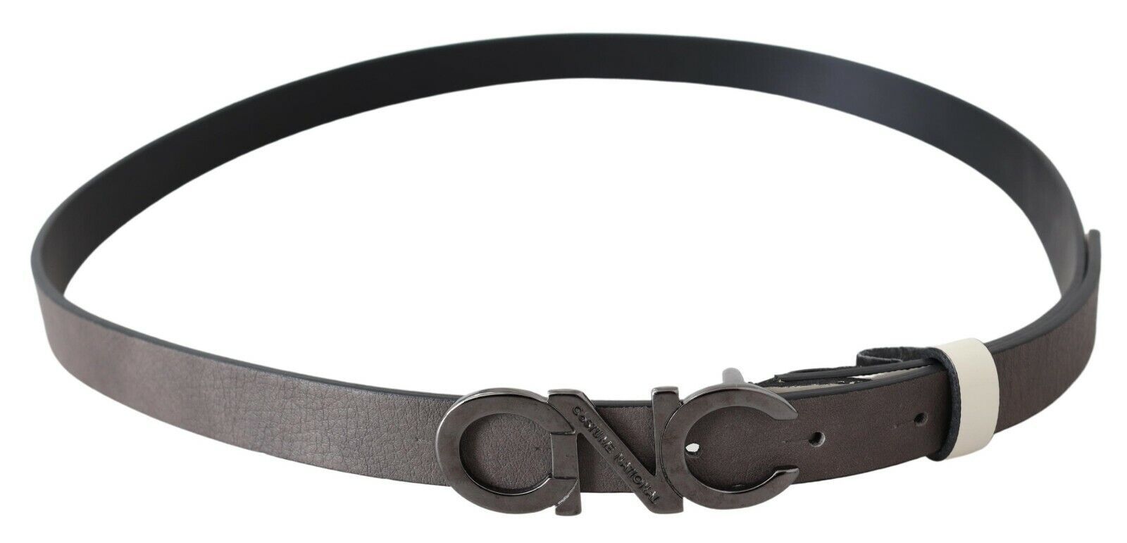 Metallic Gray Italian Leather Fashion Belt