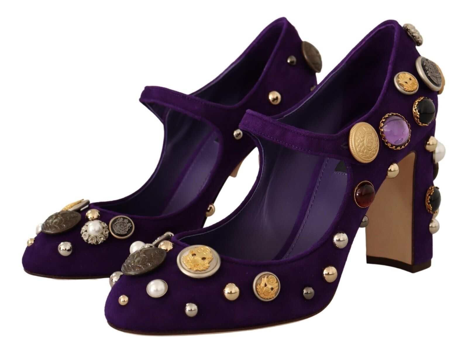 Elegant Suede Heels with Jewel Buttons