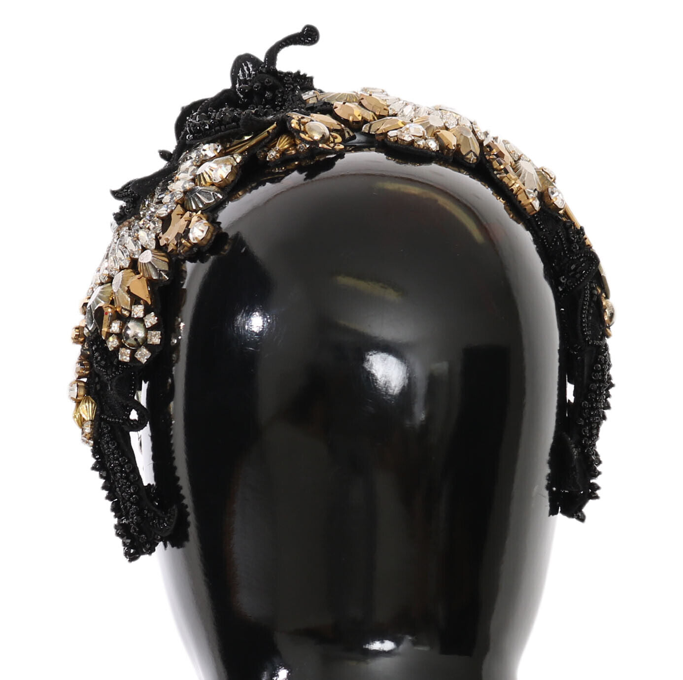 Black Silk Gold Crystal Studded Diadem
