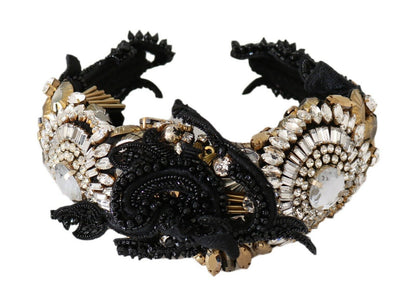 Black Silk Gold Crystal Studded Diadem