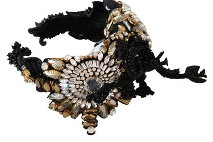 Black Silk Gold Crystal Studded Diadem