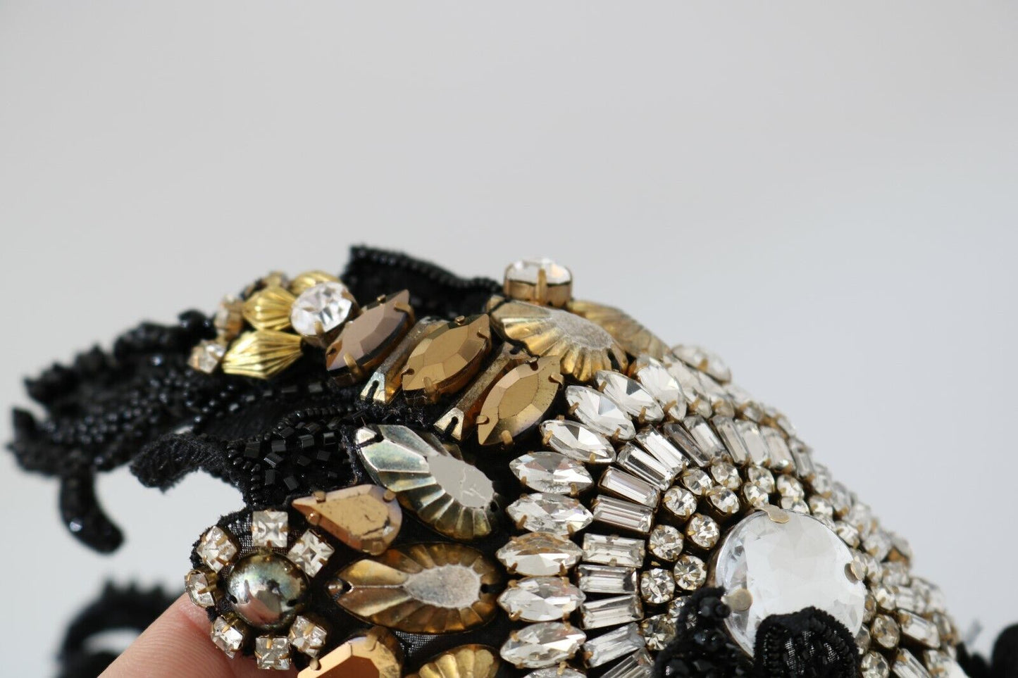 Black Silk Gold Crystal Studded Diadem