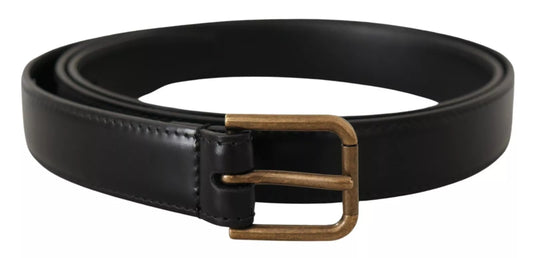 Black Classic Calf Leather Vintage Metal Buckle Belt