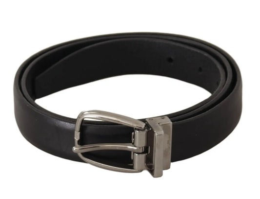 Black Classic Leather Silver Tone Metal Buckle Belt