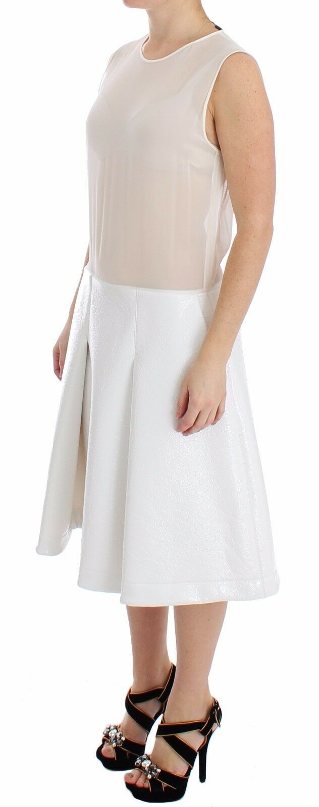 Elegant White Silk-Wool Blend Tank Dress