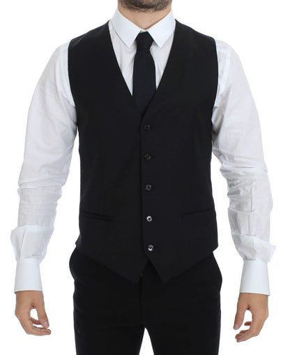 Elegant Black Wool Silk Dress Vest
