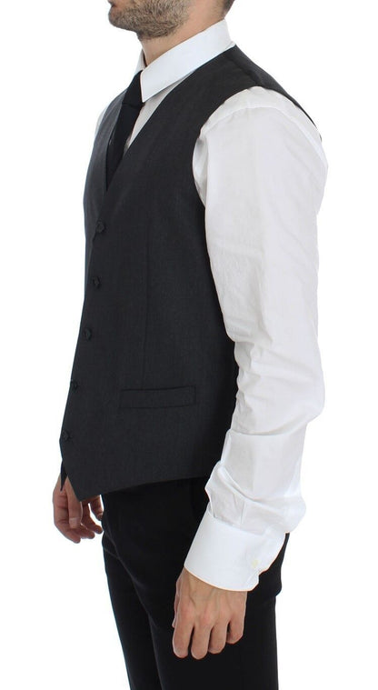 Elegant Gray Wool Formal Vest