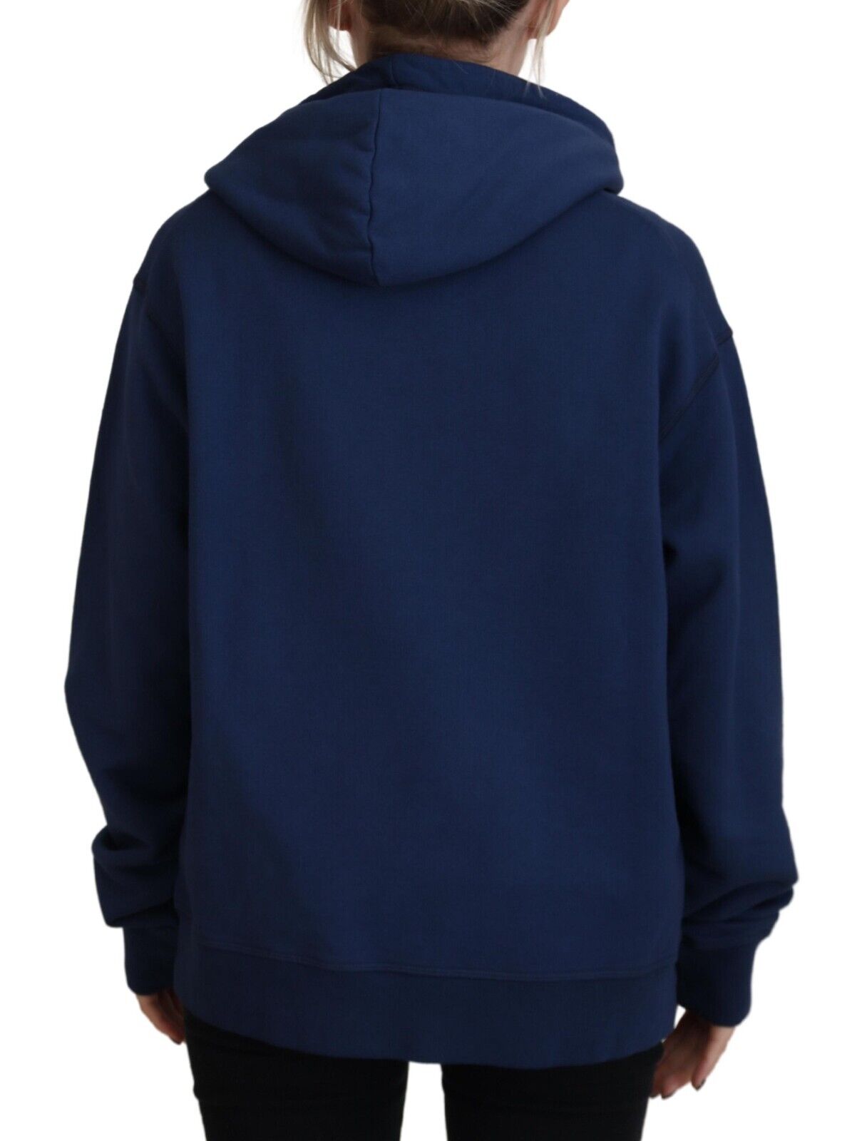 Blue Logo Printed Hooded Women Long Sleeve Sweater