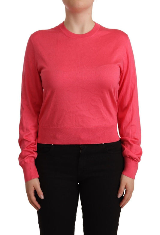 Elegant Pink Silk Crewneck Sweater