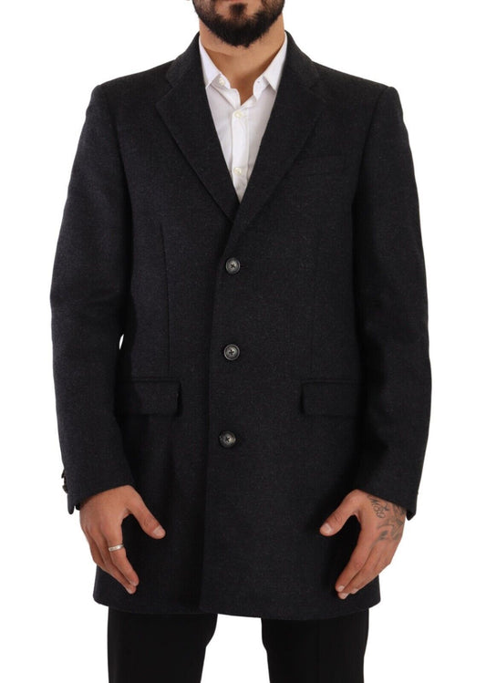 Elegant Dark Grey Woolen Overcoat