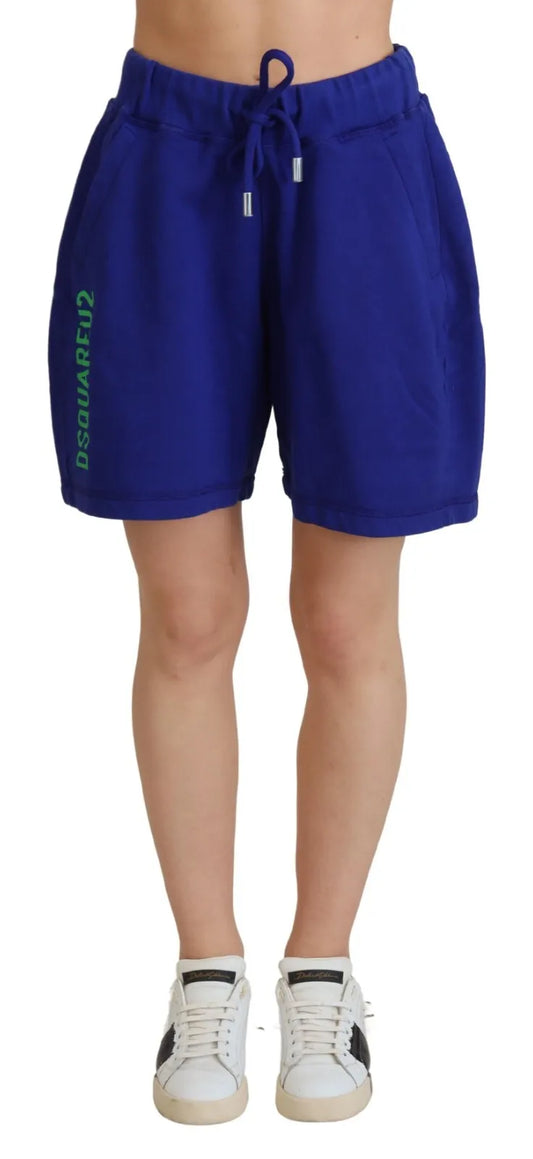 Blue Logo Cotton High Waist Sweatshorts Shorts