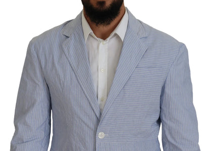 Blue Striped Single Breasted Formal Coat Blazer