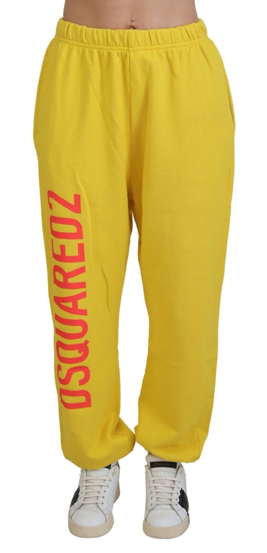 Yellow Mid Waist Logo Print Jogger Trouser Pants