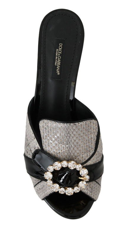 Crystal-Embellished Exotic Leather Sandals