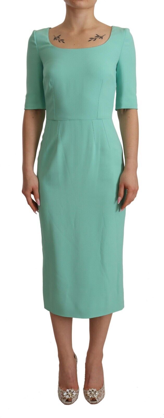 Mint Green Sheath Dress with Square Neck