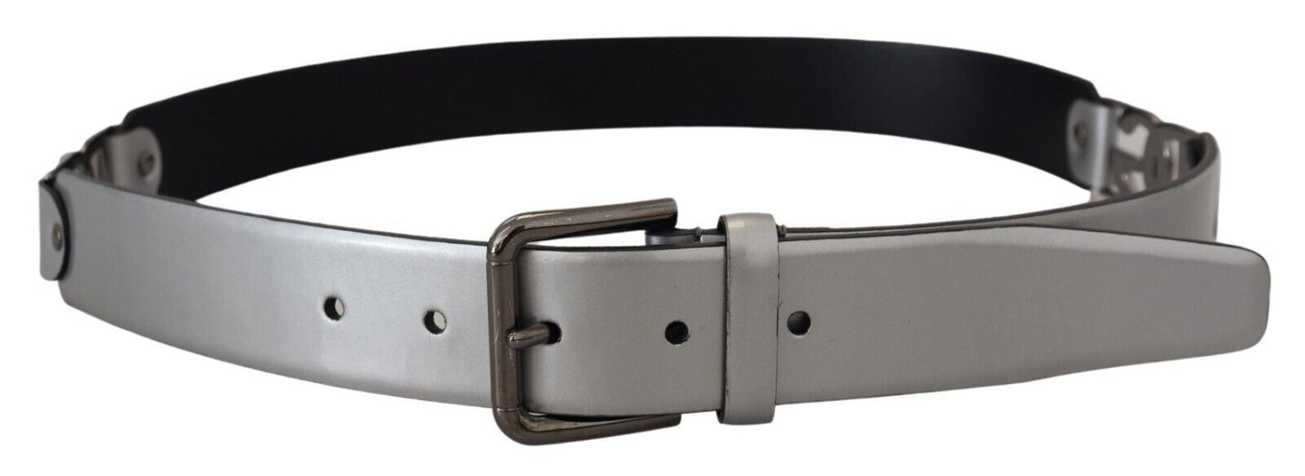 Chic Silver Leather Belt with Metal Buckle