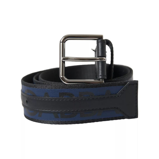 Black Blue Logo Silver Metal Buckle Belt