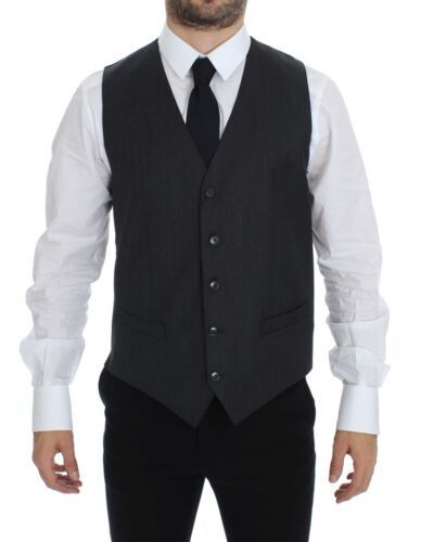 Elegant Gray Wool Formal Vest