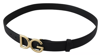 Black Leather GOLD DG Logo Buckle Womens