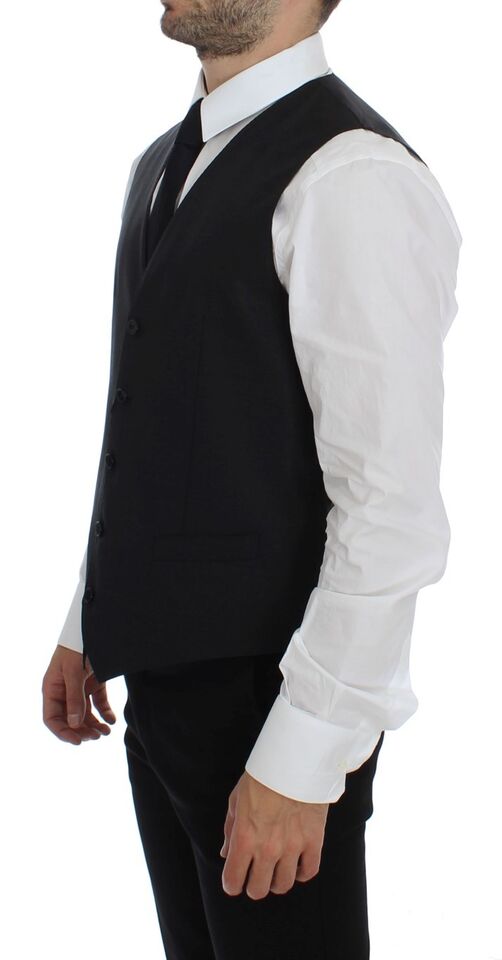 Elegant Gray Wool Blend Dress Vest