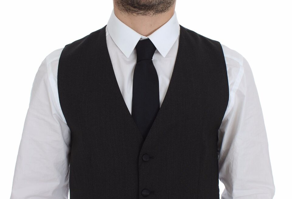 Elegant Gray Wool Stretch Dress Vest