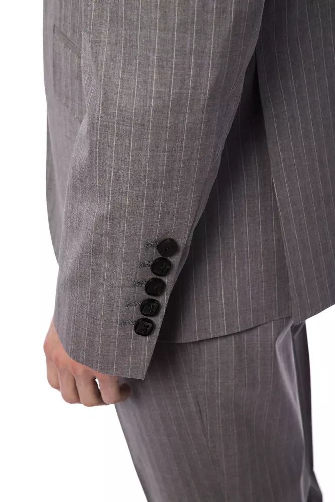 Elegant Gray Italian Wool Suit