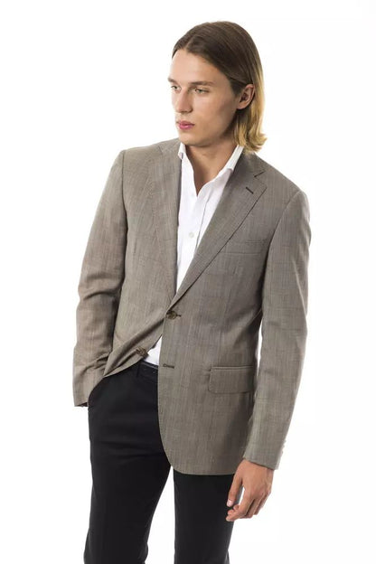 Elegant Gray Wool Two-Button Blazer