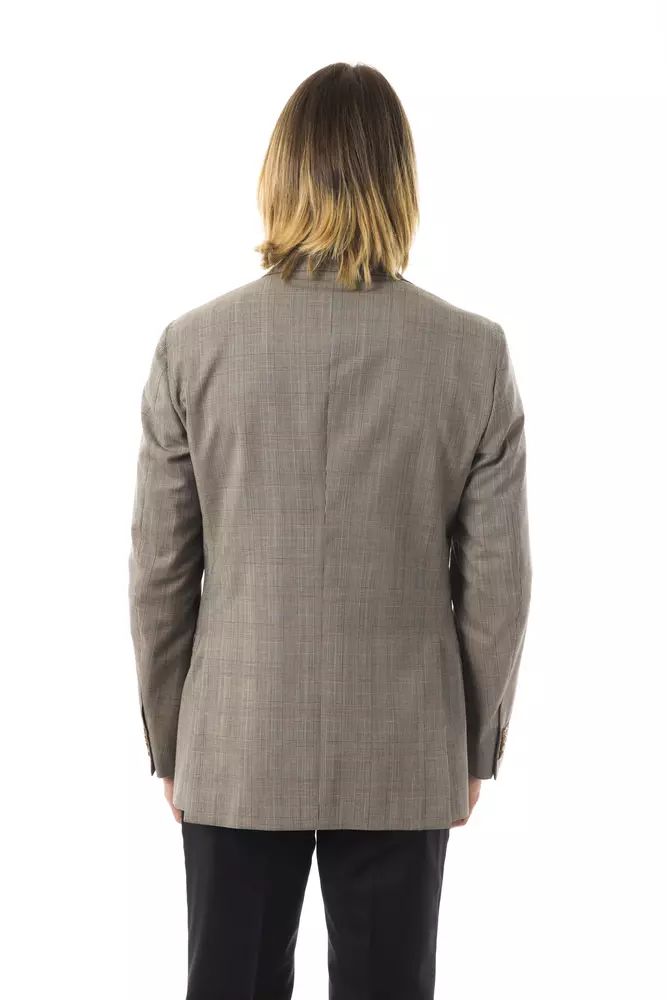 Elegant Gray Wool Two-Button Blazer