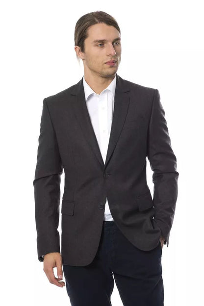 Elegant Gray Wool Men's Blazer