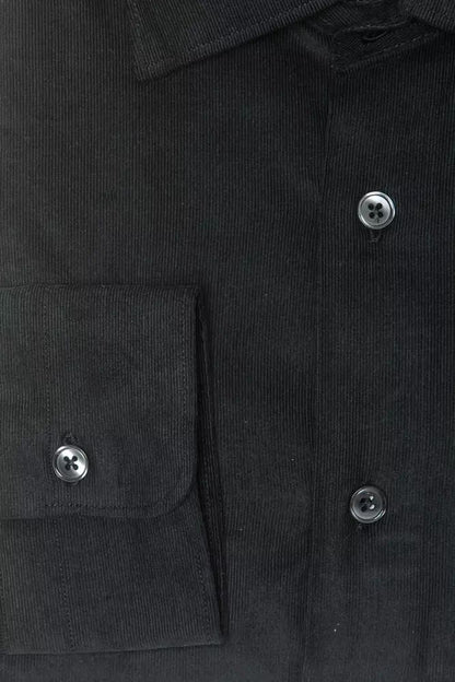 Elegant Black Cotton Slim Collar Shirt