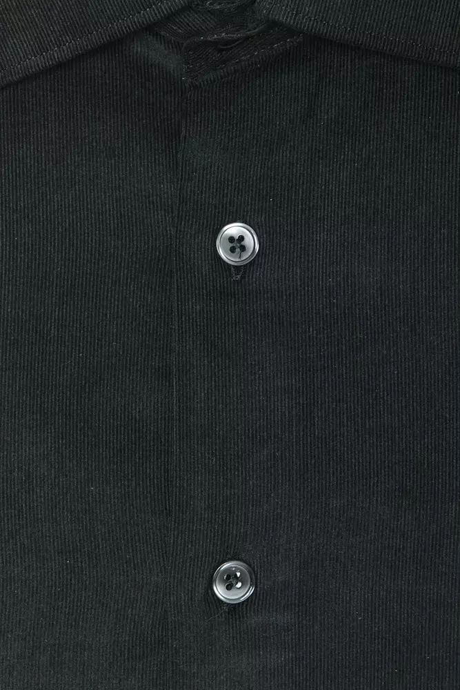 Elegant Black Cotton Slim Collar Shirt