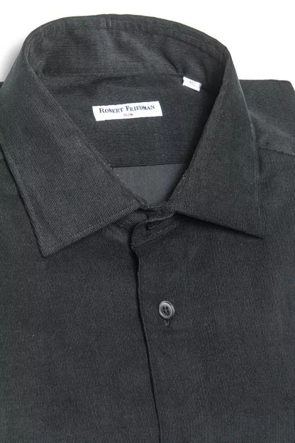 Elegant Black Cotton Slim Collar Shirt