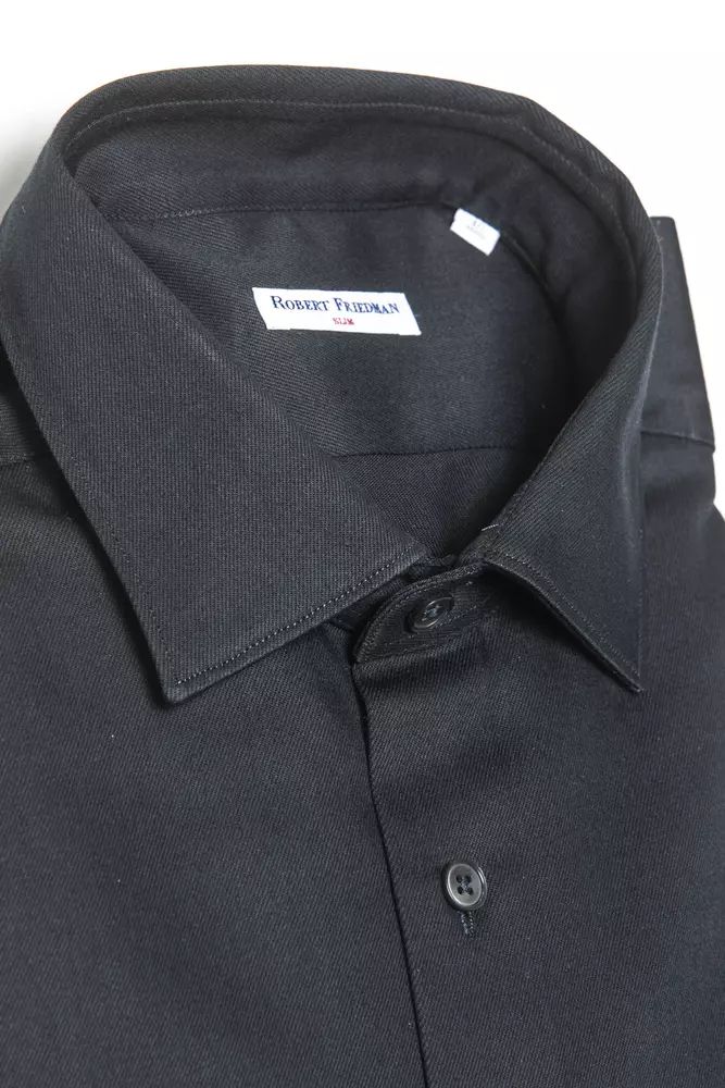 Elegant Black Cotton Slim Collar Shirt