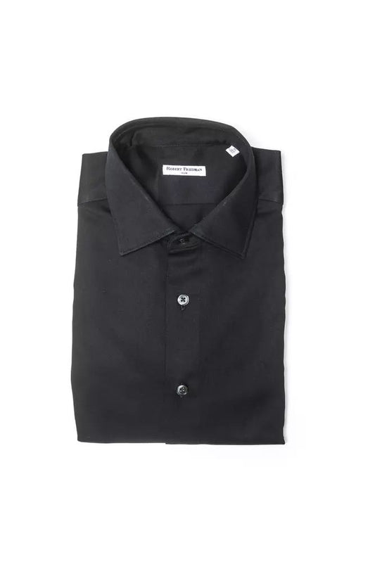 Elegant Black Cotton Slim Collar Shirt