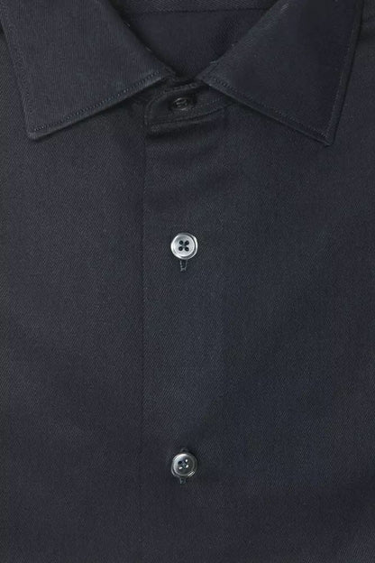 Elegant Black Cotton Slim Collar Shirt