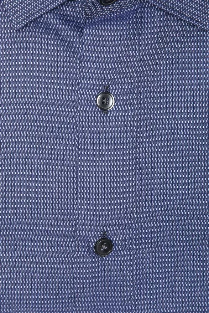 Elegant Blue Cotton Slim Collar Shirt