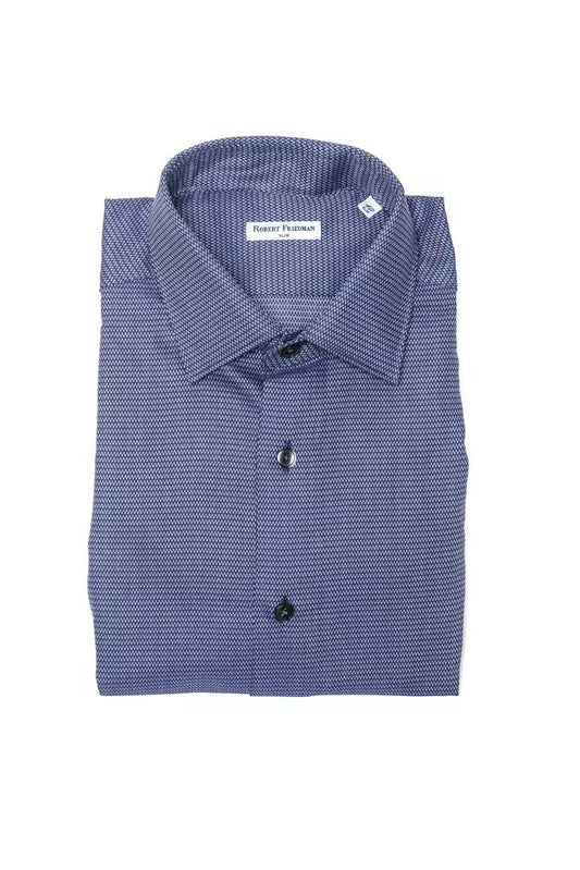 Elegant Blue Cotton Slim Collar Shirt