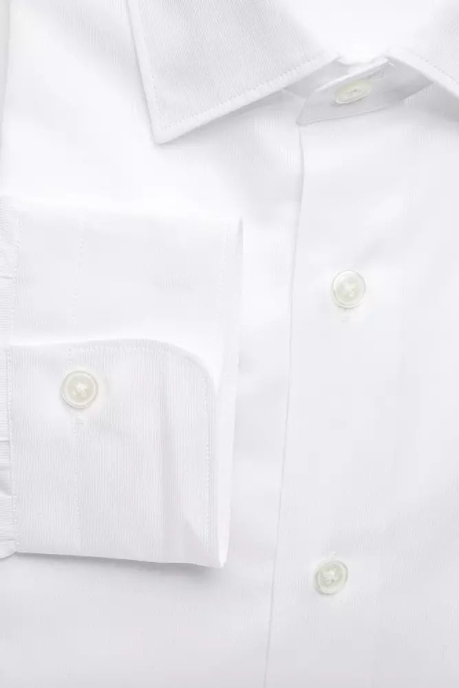 Elegant White Cotton Slim Collar Shirt