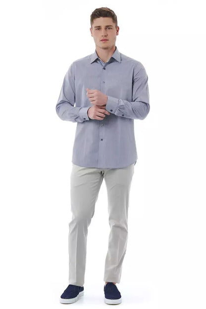 Elegant Gray Italian Collar Cotton Shirt