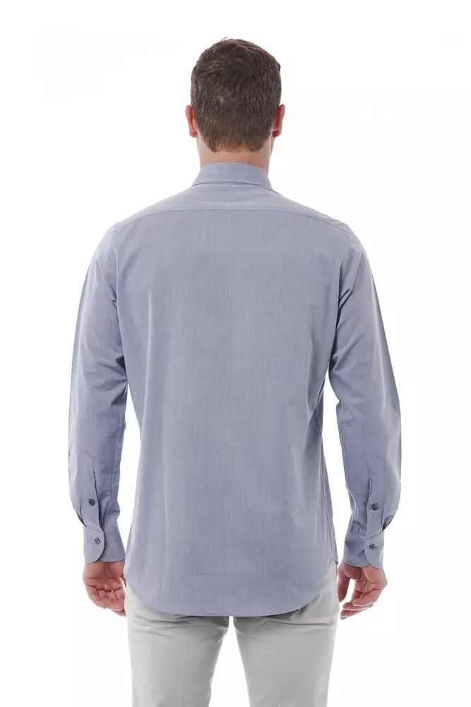 Elegant Gray Italian Collar Cotton Shirt