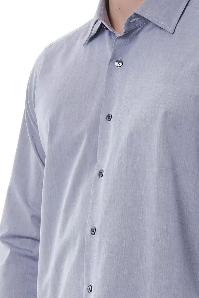 Elegant Gray Italian Collar Cotton Shirt