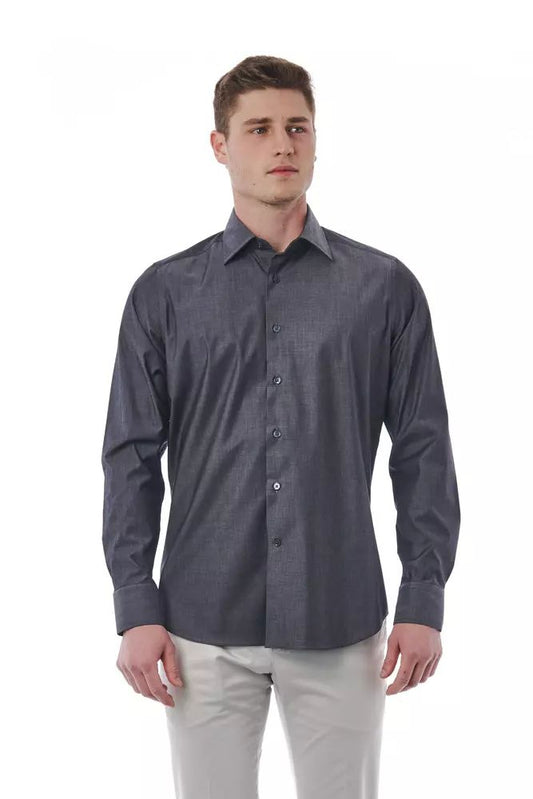 Sophisticated Gray Italian Collar Shirt